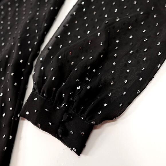 Paige Chiffon Blouse Womens Medium Black Metallic Spot Wimsigoth Corporate Goth - Picture 16 of 16